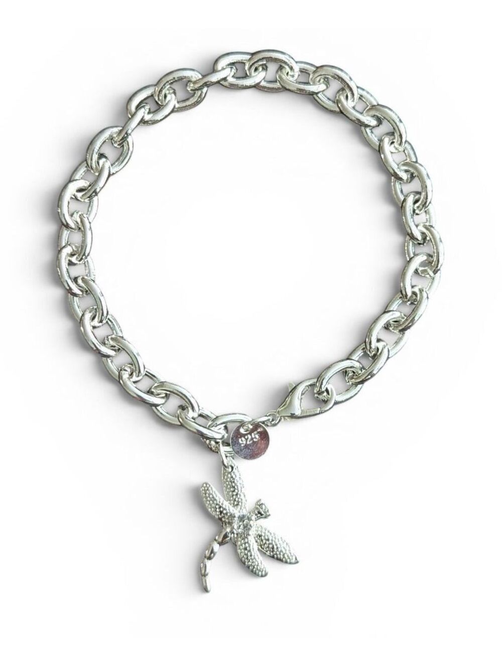925 Sterling Silver Dragonfly Charm Bracelet Adjustable Jersey Bangle Women's